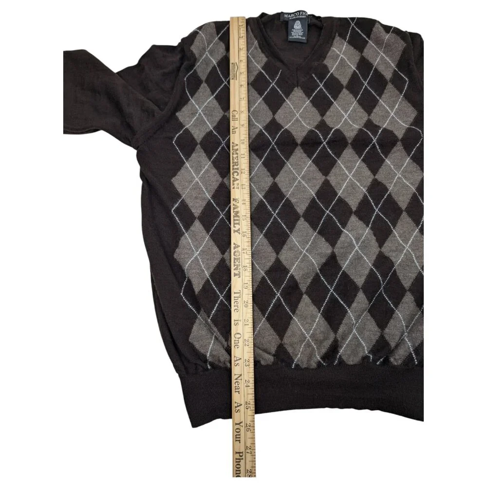 Marco Fiori Sweater Mens Size‎ L Brown Argyle Made In Italy Merino Wool Business